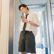 Load image into Gallery viewer, 【Limited Time Special】College style short-sleeved tie shirt male Korean style trend loose half-sleeved men&#39;s white shirt
