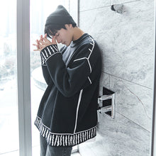 Load image into Gallery viewer, Sicilian men&#39;s autumn knit sweater design sense open line jacquard black trendy loose sweater pullover lazy wind

