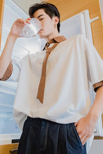 Load image into Gallery viewer, 【Limited Time Special】Design sense fake two-piece tie shirt male Korean style trend loose boys short-sleeved shirt
