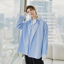 Load image into Gallery viewer, Sicilian men&#39;s autumn fake two-piece striped long-sleeved shirt male Korean version of the trend loose simple shirt jacket
