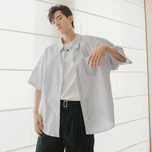 Load image into Gallery viewer, 【Limited Time Special】Half-sleeved blue and white striped shirt male Korean version of the trend of loose men&#39;s summer short-sleeved shirt
