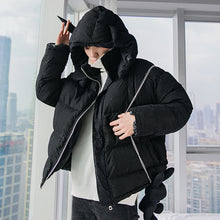 Load image into Gallery viewer, Sicilian Men&#39;s Winter New Black Plaid Hooded Jacket Messenger Bunny Doll Trend Fashion Thick Cotton Coat
