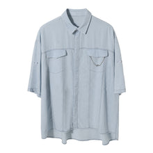 Load image into Gallery viewer, Sicilian men&#39;s summer short-sleeved denim shirt male Korean version of the trend handsome loose men&#39;s blue ice silk shirt
