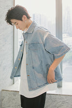 Load image into Gallery viewer, Sicilian men&#39;s summer thin stitching short-sleeved shirt male Korean loose denim vest white shirt suit
