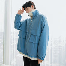 Load image into Gallery viewer, Sicilian men&#39;s winter new style double-sided stand-up collar cotton-padded jacket with embroidery smiling face thickening warm lamb velvet jacket for men
