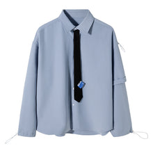 Load image into Gallery viewer, Sicilian men&#39;s spring new style college style tie shirt male fake two-piece stitching letter embroidery Korean handsome
