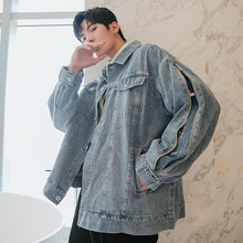 Load image into Gallery viewer, Sicilian men&#39;s spring new lapel denim jacket zipper embroidery Korean trend loose handsome jacket men
