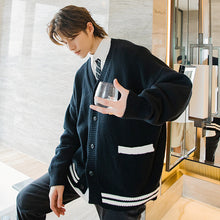 Load image into Gallery viewer, Sicilian men&#39;s autumn men&#39;s cardigan sweater v-neck striped loose college style sweater outer wear coat tide
