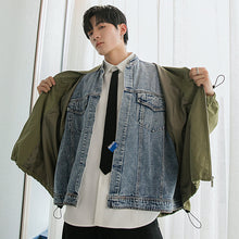 Load image into Gallery viewer, Sicilian men&#39;s spring clothes new men&#39;s denim stitching fake two-piece jacket coat loose fashion all-match top

