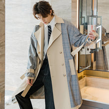 Load image into Gallery viewer, Sicilian men&#39;s autumn plaid stitching jacket men&#39;s Korean style trendy handsome men&#39;s knee-length windbreaker

