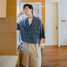 Load image into Gallery viewer, Sicilian men&#39;s summer short-sleeved shirt male Korean version of the trend handsome loose men&#39;s trendy black ice silk shirt
