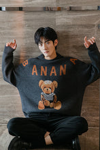 Load image into Gallery viewer, Sicilian men&#39;s new color contrast letter pullover long-sleeved cute bear loose casual lazy round neck sweater
