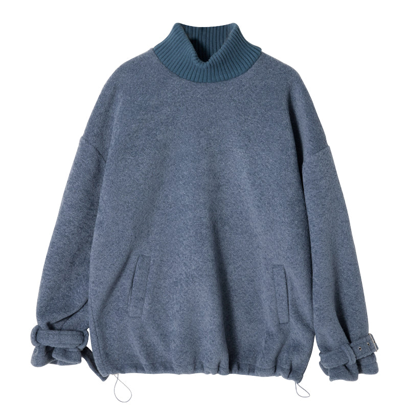 【Spot quick delivery】Korean version of the trend of men's autumn and winter tops loose velvet thickened turtleneck high-neck sweater men's trend