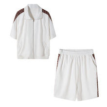 Load image into Gallery viewer, Sicilian men&#39;s spring and autumn models hit color stitching short-sleeved casual sportswear men&#39;s suit loose shorts two-piece suit
