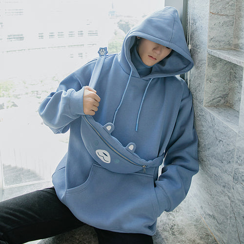 Sicilian men's winter new loose and thick men's hooded sweater with messenger bag fake two high neck tops