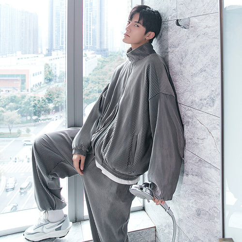 Sicilian men's velvet handsome fashion stand-up collar jacket loose sweatpants men's casual suit two-piece suit