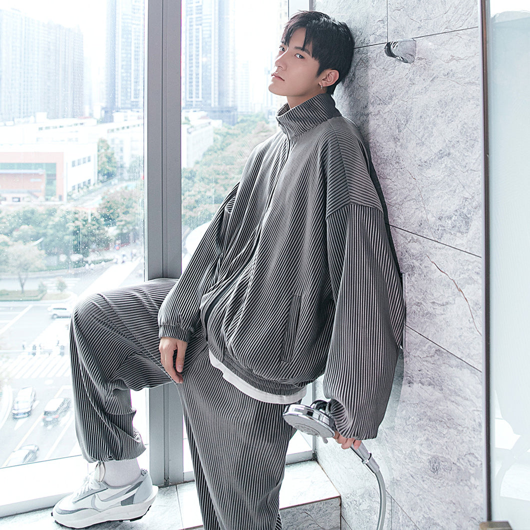 Sicilian men's velvet handsome fashion stand-up collar jacket loose sweatpants men's casual suit two-piece suit