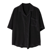 Load image into Gallery viewer, Sicilian men&#39;s autumn black short-sleeved shirt male Korean version of the trend five-point sleeve men&#39;s loose half-sleeved shirt
