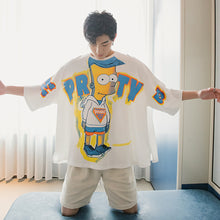 Load image into Gallery viewer, [西西里男装白色短袖男潮牌潮流五分袖宽松男士半袖涂鸦印花t恤]
