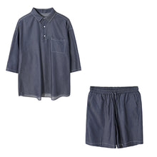 Load image into Gallery viewer, Sicilian men&#39;s summer thin short-sleeved shirt shorts two-piece loose men&#39;s trend casual suit men
