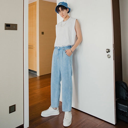 Sicilian Men's Thin Casual Pants Men's Korean Style Trend Men's Blue Loose Straight Jeans
