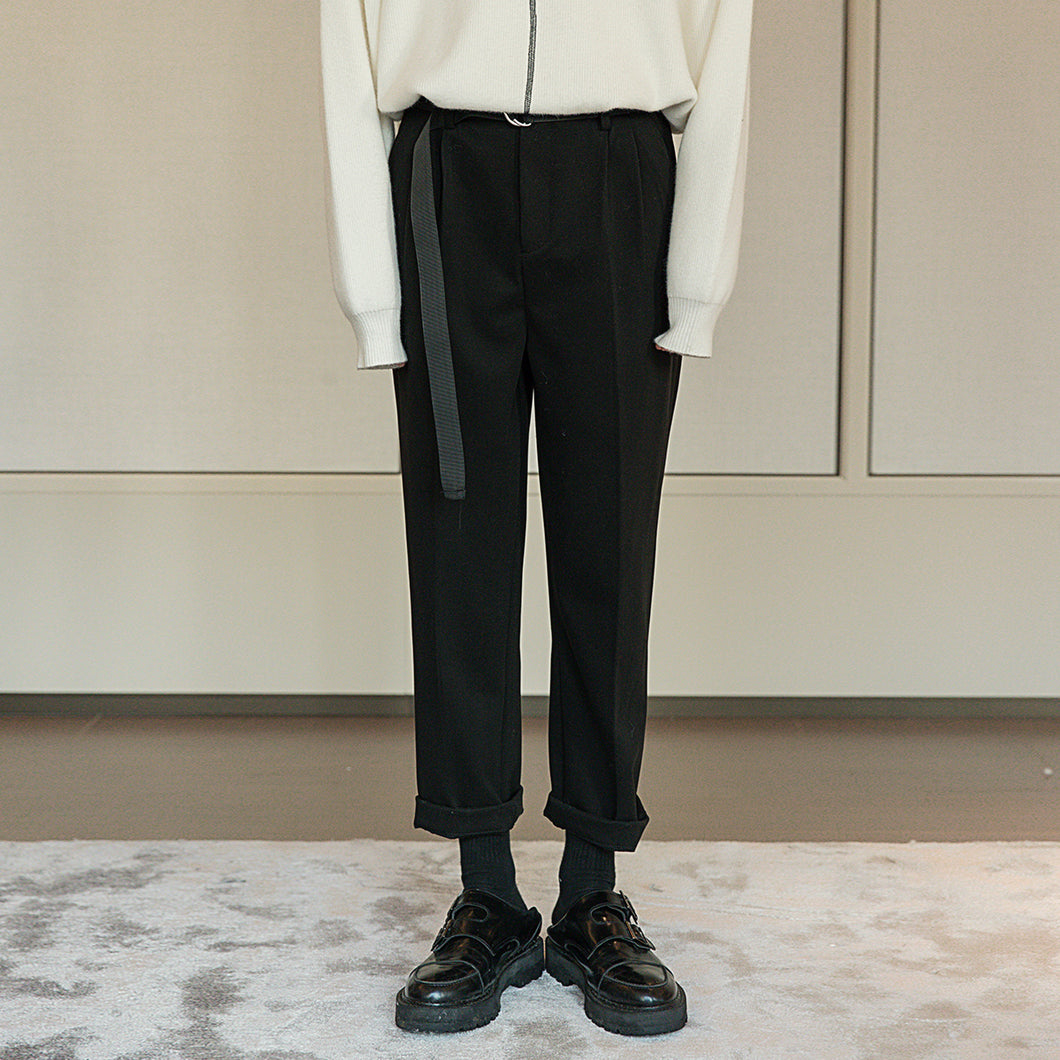 【Spot quick delivery】Straight pants men's Korean style trend men's British style nine-point black casual pants