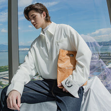 Load image into Gallery viewer, Sicilian men&#39;s high-end embroidery shirt men&#39;s Korean version of the trend of all-match loose men&#39;s blue shirt

