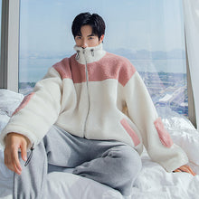 Load image into Gallery viewer, Sicilian men&#39;s color-blocking shirt with design sense wings on the back loose high-neck lamb wool coat men
