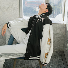 Load image into Gallery viewer, Sicilian men&#39;s spring new cute bear flocking baseball uniform contrast stitching long-sleeved loose jacket jacket
