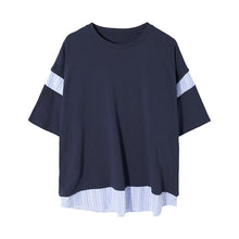 Load image into Gallery viewer, Sicilian men&#39;s clothing Hong Kong style short-sleeved men&#39;s tide brand trend five-point sleeve loose men&#39;s half-sleeved stitching fake two-piece t-shirt
