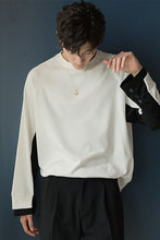 Load image into Gallery viewer, Sicilian men&#39;s autumn men&#39;s tops Korean version of the trend of loose inner base shirt stitching white long-sleeved T-shirt
