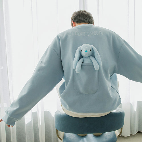 Sicilian men's clothing small fresh men's design sense cute top loose blue round neck bear sweater men's trend