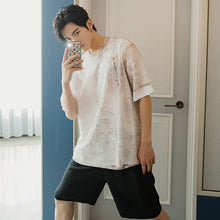 Load image into Gallery viewer, Sicilian men&#39;s summer short-sleeved men&#39;s tide brand trendy loose t-shirt ultra-thin perspective outer printed chiffon blouse
