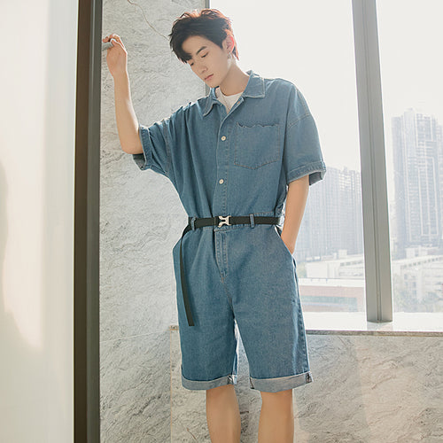 Sicilian men's summer thin section casual five-point pants male Korean men's denim jumpsuit loose shorts