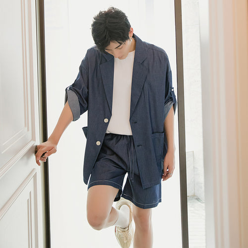 Sicilian men's summer thin suit jacket shorts two-piece suit men's loose casual suit suit men