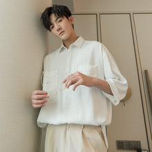 Load image into Gallery viewer, Sicilian men&#39;s summer art three-quarter sleeve white shirt male Korean version of the trend of men&#39;s loose white short-sleeved shirt
