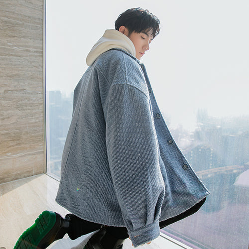 Sicilian men's winter new single-breasted woolen coat loose casual young people Korean trend jacket men