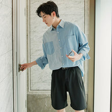 Load image into Gallery viewer, Sicilian men&#39;s summer color matching stitching shirt men&#39;s Korean version of loose men&#39;s three-quarter sleeve thin shirt jacket

