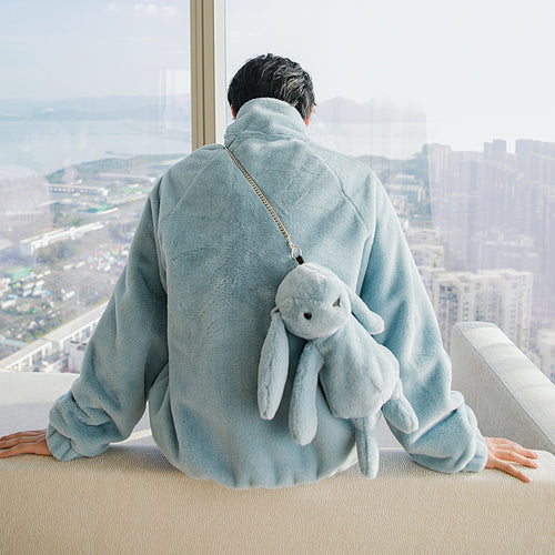 Sicilian men's winter new rabbit cashmere lapel coat Korean version of the trend of loose rabbit dolls thick coat men