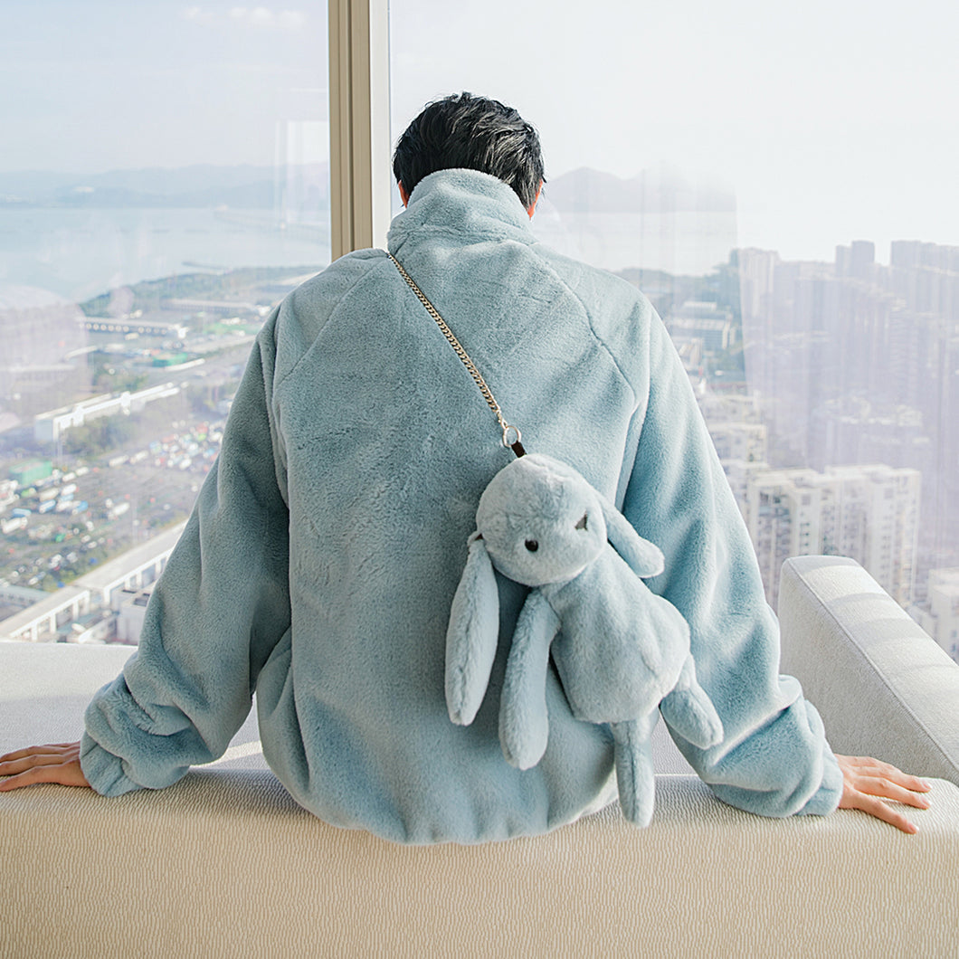Sicilian men's winter new rabbit cashmere lapel coat Korean version of the trend of loose rabbit dolls thick coat men