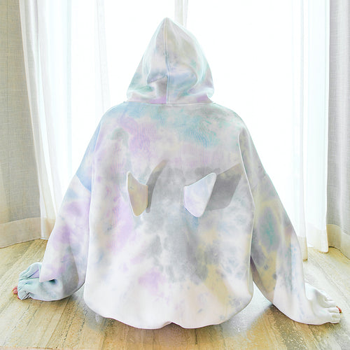 Sicilian men's rainbow tie-dye design sense back wing tops men's Korean style trendy loose hooded sweater