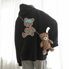 Load image into Gallery viewer, Sicilian men&#39;s clothing spring with bags trend reflective bear print all-match loose men&#39;s hooded sweater with long sleeves
