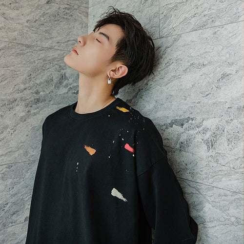 Sicilian men's summer half-sleeved men's tide brand trend five-point sleeve loose men's black printed short-sleeved t-shirt