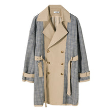 Load image into Gallery viewer, Sicilian men&#39;s autumn plaid stitching jacket men&#39;s Korean style trendy handsome men&#39;s knee-length windbreaker
