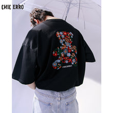 Load image into Gallery viewer, Sicilian men&#39;s embroidery flower round neck short-sleeved t-shirt men&#39;s summer casual men&#39;s creative bear loose top
