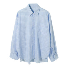 Load image into Gallery viewer, Sicilian men&#39;s summer long-sleeved blue and white striped shirt male Korean version of the trend of loose men&#39;s thin shirt jacket
