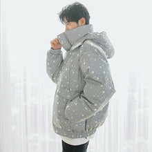 Load image into Gallery viewer, Sicilian men&#39;s winter new snowflake stand-up collar bread clothing trend loose warmth thickened reflective hooded jacket
