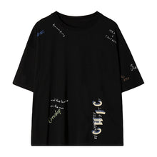 Load image into Gallery viewer, Sicilian men&#39;s clothing Hong Kong style letter printing half-sleeved men&#39;s trend five-point sleeve loose men&#39;s white short-sleeved t-shirt

