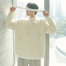 Load image into Gallery viewer, Sicilian men&#39;s fashion three-dimensional small flower embroidery pullover sweater long-sleeved loose sweater men&#39;s loose winter
