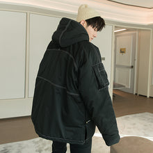 Load image into Gallery viewer, Sicilian men&#39;s open-line loose thick cotton-padded jacket Korean version of the trend of black hooded jacket men&#39;s autumn and winter
